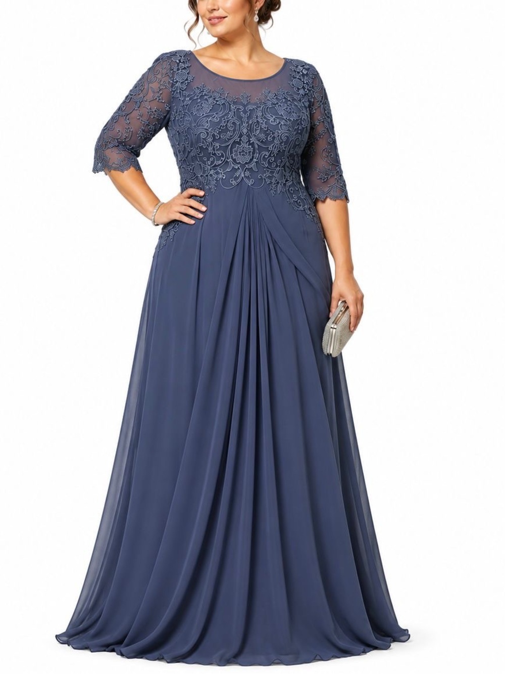 JJ’s House Dusted Denim Chiffon Lace Formal Gown XL XXL 2XL Mother Bride